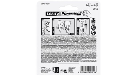 Plastry samop. 8szt.+Haczyki 5szt.TESA POWERSTRIPS Deco 58900-00017-0 Plastry samop. 8szt.+Haczyki 5szt.TESA POWERSTRIPS Deco 58900-00017-0