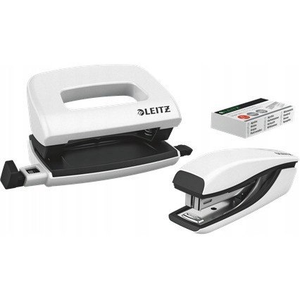 Zszywacz + dziurkacz LEITZ WOW mini 10 kartek biały metalik 55612001 Zszywacz + dziurkacz LEITZ WOW mini 10 kartek biały metalik 55612001