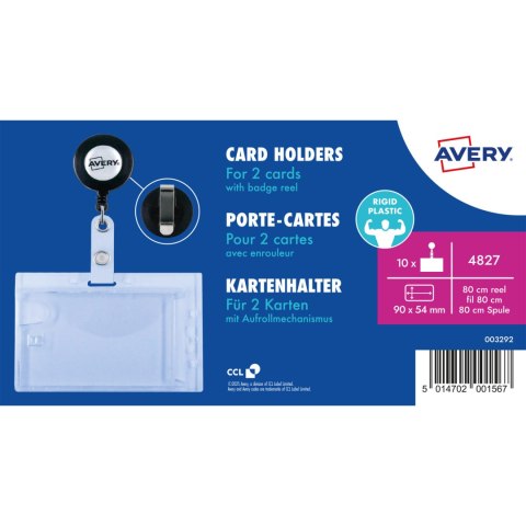 Holder plastikowy na 2 karty 54x90mm ze ściagaczem (10 sztuk) 4827 AVERY Holder plastikowy na 2 karty 54x90mm ze ściagaczem (10 sztuk) 4827 AVERY