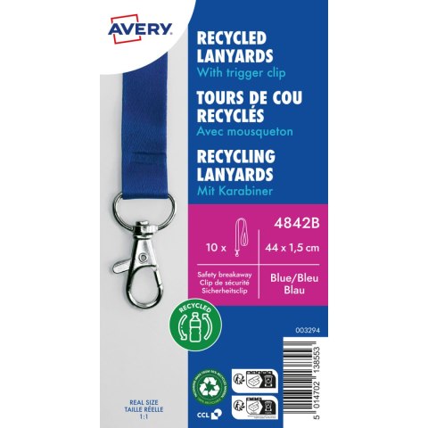 Smycz z karabińczykiem (10 sztuk) 440x15mm niebieska 4842B AVERY Smycz z karabińczykiem (10 sztuk) 440x15mm niebieska 4842B AVERY
