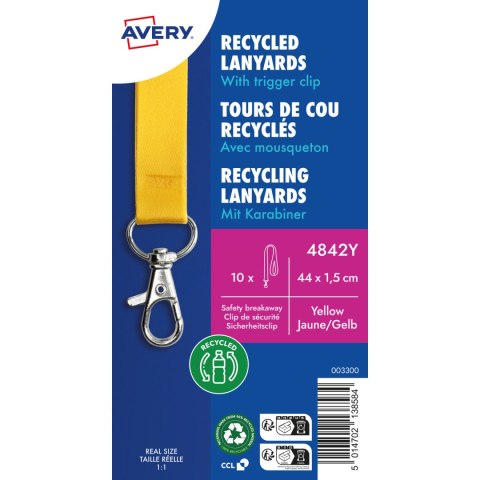 Smycz z karabińczykiem (10 sztuk) 440x15mm żółta 4842Y AVERY Smycz z karabińczykiem (10 sztuk) 440x15mm żółta 4842Y AVERY