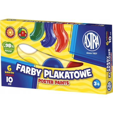 Farby plakatowa zestaw 6 kolorów 10ml szkolne 83111903 ASTRA Farby plakatowa zestaw 6 kolorów 10ml szkolne 83111903 ASTRA