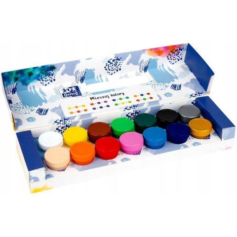 Farby plakatowe szkolne 12 kolorów + 2 gratis srebrna złota 20ml 400167100 OXFORD Farby plakatowe szkolne 12 kolorów + 2 gratis srebrna złota 20ml 400167100 OXFORD