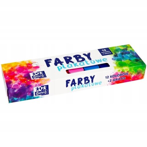 Farby plakatowe szkolne 12 kolorów + 2 gratis srebrna złota 20ml 400167100 OXFORD Farby plakatowe szkolne 12 kolorów + 2 gratis srebrna złota 20ml 400167100 OXFORD