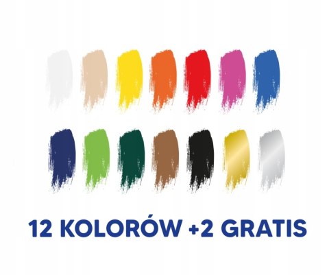 Farby plakatowe szkolne 12 kolorów + 2 gratis srebrna złota 20ml 400167100 OXFORD Farby plakatowe szkolne 12 kolorów + 2 gratis srebrna złota 20ml 400167100 OXFORD