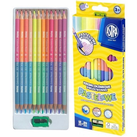 Kredki ołówkowe pastelowe dwustronne 12 kredek 24 kolory + temperówka 312120003 ASTRA Kredki ołówkowe pastelowe dwustronne 12 kredek 24 kolory + temperówka 312120003 ASTRA