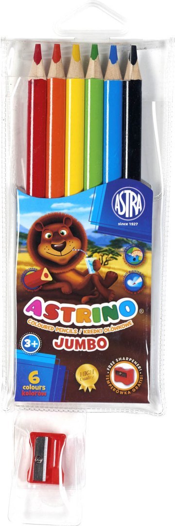 Kredki ołówkowe trójkątne JUMBO 6 kolorów + temperówka 312115003 ASTRINO Kredki ołówkowe trójkątne JUMBO 6 kolorów + temperówka 312115003 ASTRINO
