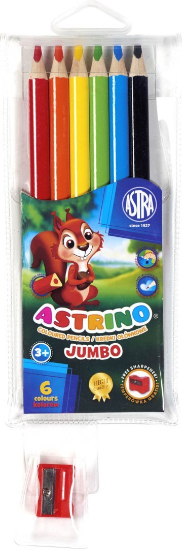 Kredki ołówkowe trójkątne JUMBO 6 kolorów + temperówka 312115003 ASTRINO Kredki ołówkowe trójkątne JUMBO 6 kolorów + temperówka 312115003 ASTRINO