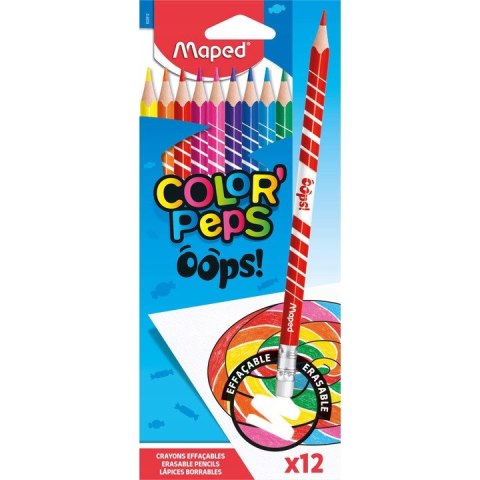 Kredki trójkątne ścieralne z gumką 12kol. OOPS 832812 COLORPEPS MAPED Kredki trójkątne ścieralne z gumką 12kol. OOPS 832812 COLORPEPS MAPED