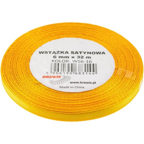 Wstążka satynowa 6mm/32m żółta BREWIS Wstążka satynowa 6mm/32m żółta BREWIS
