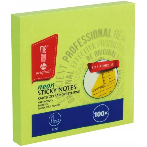 Bloczek samoprzylepny 75x75mm 100k zielony neonowy MB100-22-100 MEMOBE Bloczek samoprzylepny 75x75mm 100k zielony neonowy MB100-22-100 MEMOBE