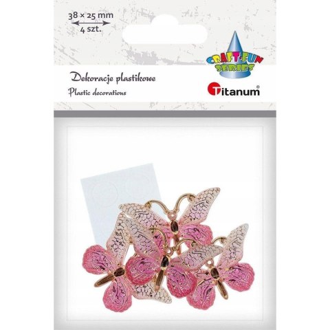 Dekoracje samoprzylepne plastikowe MOTYLKI różowe (4 sztuk) 31x23mm 612878 TITANUM Dekoracje samoprzylepne plastikowe MOTYLKI różowe (4 sztuk) 31x23mm 612878 TITANUM