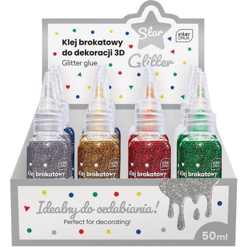 Klej brokatowy do dekoracji 3D 50ml STAR 12szt. INTERDRUK Klej brokatowy do dekoracji 3D 50ml STAR 12szt. INTERDRUK