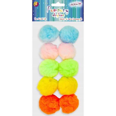 Pompony akrylowe mix kolorów 5cm 10szt. POM-203 ALIGA Pompony akrylowe mix kolorów 5cm 10szt. POM-203 ALIGA