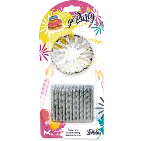 Świeczki urodzinowe Srebrne spiralne 12szt. SF-993 GO PARTY Świeczki urodzinowe Srebrne spiralne 12szt. SF-993 GO PARTY