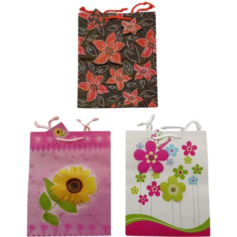 Torebka prezentowa 26x33x13cm 3D kwiaty ROZETTE Torebka prezentowa 26x33x13cm 3D kwiaty ROZETTE