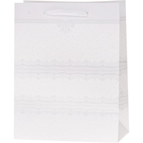 Torebka prezentowa 31x44x12cm Lux Biała z brokatem ROZETTE Torebka prezentowa 31x44x12cm Lux Biała z brokatem ROZETTE