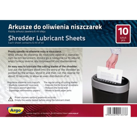 Arkusze do oliwienia ostrzy niszczarek ARGO 10szt (130110) Arkusze do oliwienia ostrzy niszczarek ARGO 10szt (130110)