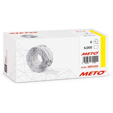 Etykiety cenowe w rolce do metkownicy jednorzędowej 22x12 mm, (6 sztuk) białe faliste, trwały klej, odporne na mróz METO M300143 Etykiety cenowe w rolce do metkownicy jednorzędowej 22x12 mm, (6 sztuk) białe faliste, trwały klej, odporne na mróz METO M300143