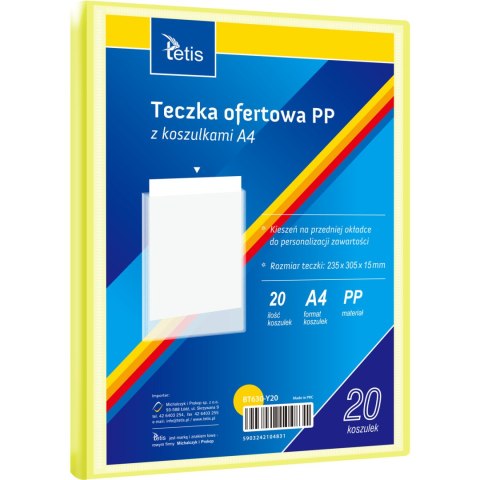 Teczka ofertowa A4 PP 20 koszulek ŻÓŁTA BT630-Y20 TETIS Teczka ofertowa A4 PP 20 koszulek ŻÓŁTA BT630-Y20 TETIS