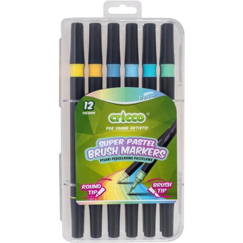 Pisaki pastelowe pędzelkowe dwustronne 12 kolorów CRICCO CR385K12P Pisaki pastelowe pędzelkowe dwustronne 12 kolorów CRICCO CR385K12P