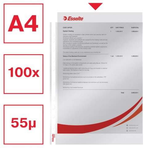 Koszulki krystaliczne na dokumenty A4 55 mic 100 sztuk w pudełku 56066 ESSELTE Koszulki krystaliczne na dokumenty A4 55 mic 100 sztuk w pudełku 56066 ESSELTE