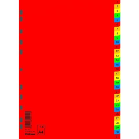Przekładki A4 PP numeryczne 1-31kolorow 7736095 DONAU Przekładki A4 PP numeryczne 1-31kolorow 7736095 DONAU