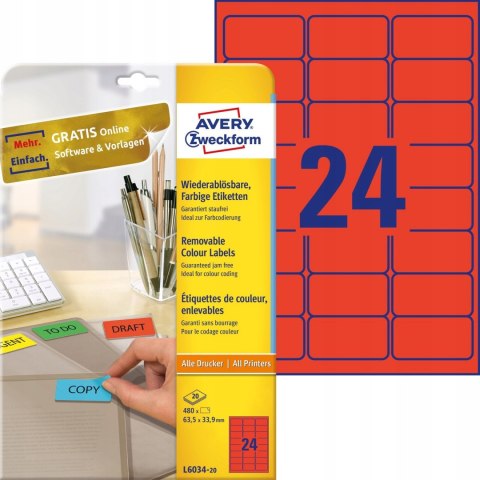 Etykieta ZF 63,5x33,9 czerwona L6034-20 AVERY ZWECKFORM Etykieta ZF 63,5x33,9 czerwona L6034-20 AVERY ZWECKFORM