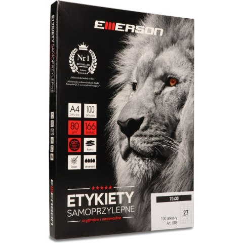 Etykiety A4 białe (100ark) 70*30mm nr.008 EMERSON eta4070x030w Etykiety A4 białe (100ark) 70*30mm nr.008 EMERSON eta4070x030w
