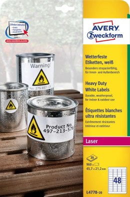 Etykiety poliester 45,7x21,2mm (20 arkuszy = 960 etykiet) L4778-20 AVERY ZWECKFORM