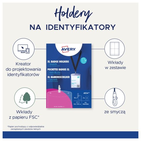 Kieszenie na identyfikator A6 ze smyczą 148x105mm (10 sztuk + 12 wkładów) 4834 AVERY Kieszenie na identyfikator A6 ze smyczą 148x105mm (10 sztuk + 12 wkładów) 4834 AVERY