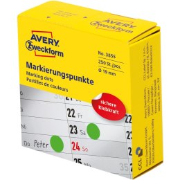 Kółka w dyspenserze trwałe 250szt. 19mm zielone 3855 AVERY ZWECKFORM